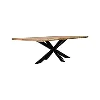 table de repas 200 x 100 cm plateau en bois d'acacia massif et pied central croix en métal noir - ottawa