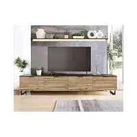 best mobilier - olympie - meuble tv - bois et noir - 200 cm - noir/bois