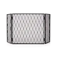 Écran de cheminée grand panneau à 3 panneaux avec motif de diamant en maille, pare-feu en métal noir, clôture anti-étincelles, preuve de sécurité pour bébé, 56 × 31 pouces (couleur : noir) present
