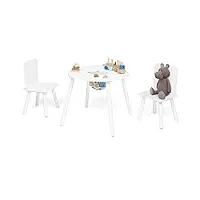 idmarket - table + 2 chaises enfant candice avec espace de rangement en bois blanc