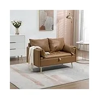 [en.casa] canapé 2 places petit sofa avec compartiment de rangement divan banquette confortable pour salon contreplaqué bois polyuréthane métal 72 x 122 x 65 cm marron clair