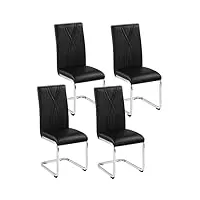 yaheetech lot de 4 chaises cantilevers chaises de salle à manger en similicuir chaises de cuisine avec pieds métalliques haut dossier design contemporain pour salon bureau chambre noir