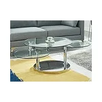 vente-unique - table basse avec plateaux pivotants wesley - verre trempé et acier