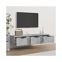 metrile armoire murale 102 x 30 x 20 cm avec 3 tiroirs en bois gris béton - meuble tv bas - commode - buffet tv - buffet tv - bois