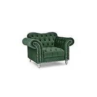 mobilier-deco rosalia - fauteuil chesterfield en velours vert pieds argentés
