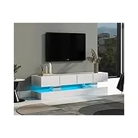 joroburo meuble tv led, meuble tv mural à quatre tiroirs, support tv moderne flottant avec système led réglable et grand espace de rangement, peut contenir une télévision jusqu'à 55", blanc