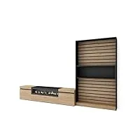 skraut home ensemble de meubles de salon pour tv - 210 x 186 x 35 cm - cheminée électrique - style moderne - chêne et noir