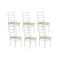 buybyroom lot de 6 chaises de salle à manger, chaises de cuisine avec dossier, structure en fer, style industriel, pour salle à manger, salon, naturel