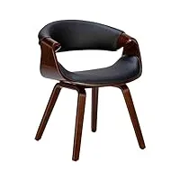 décoshop26 chaise de salle à manger fauteuil de bureau sans roulette assise en synthétique noir pieds en bois fal101551