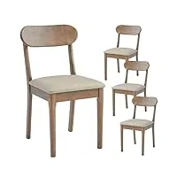 hyqng ensemble de 4 chaises de salle à manger en bois de noyer, chaises de salle à manger avec dossier incurvé et structure robuste en bois massif, 100% noyer massif