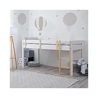 homestyle4u 2524 - lit mezzanine pour enfant - 90 x 200 cm - avec protection anti-chute - avec escalier - en bois de pin blanc