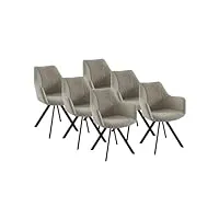 vente-unique - lot de 6 chaises avec accoudoirs en simili, tissu et métal noir - beige - talezy