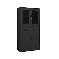 ikayaa armoire de rangement metal armoire de bureau verrouillable armoire metallique avec tiroirs armoire de rangement bureau avec étagère réglable-anthracite-90x40x180 cm-3