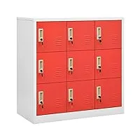 ikayaa armoire de rangement metall armoire à casiers verrouillables armoire de rangement bureau armoire de rangement organisateur de rangement-gris clair et rouge-avec 9 casiers/1x