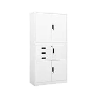 ikayaa armoire de rangement metal armoire de bureau verrouillable armoire metallique avec tiroirs armoire de rangement bureau avec étagère réglable-blanc-90x40x180 cm