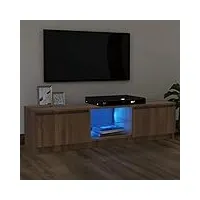 ikayaa meuble tv led 120 cm banc tv meuble tv chambre table tv meuble de tele Éclairage led rgb avec couleur réglable convient pour salon ou chambre-chêne marron-120 x 30 x 35.5 cm