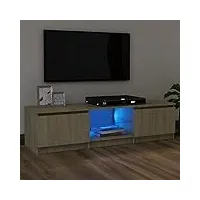 ikayaa meuble tv led 120 cm banc tv meuble tv chambre table tv meuble de tele Éclairage led rgb avec couleur réglable convient pour salon ou chambre-chêne sonoma-120 x 30 x 35.5 cm