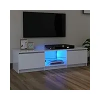ikayaa meuble tv led 140 cm banc tv meuble tv chambre table tv meuble de tele Éclairage led rgb avec couleur réglable convient pour salon ou chambre-blanc brillant-140 x 40 x 35.5 cm