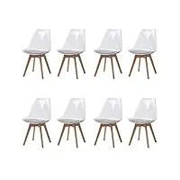 hjhomeheart lot de 8 chaises de salle à manger scandinaves, pieds en bois massif, coussin de siège rayé tissé avec dossier de chaise transparent, chaise moderne (transparent-8)