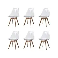 hjhomeheart lot de 6 chaises de salle à manger scandinaves, pieds en bois massif, coussin de siège rayé tissé avec dossier de chaise transparent, chaise moderne (transparent-6)