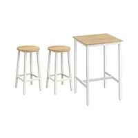 vasagle ensemble table haute avec 2 tabourets de bar, table de bar carrée, table de cuisine, chaises de bar, chaise de cuisine, cadre en métal, montage facile, couleur chêne beige et blanc lbt030w09