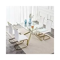 okwish lot de 4 chaises de salle à manger, chaise moderne, structure en métal doré, chaise d'appoint rembourrée à dossier haut, dossier en simili cuir pu, blanc + doré