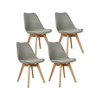 lot de 4 chaise scandinave chaise à manger rétro classique, sgs tested, chaises de cuisine, rétro rembourrée chaise de salle de bureau pour chambre, salon, cuisine et salle à manger (gris clair)