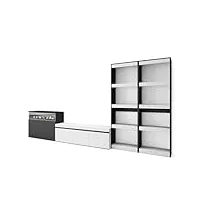 skraut home | ensemble meuble tv | meuble salon complet | 370x186x35cm | pour les tv jusqu'à 65" | cheminée électrique | style moderne | blanc et noir
