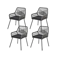 juskys ensemble de 4 chaises de jardin kastos en corde - chaise d'extérieur avec accoudoir et coussin - chaise de jardin supportant 150 kg - jardin, balcon - chaises grises