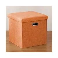 sepkus repose-pieds, pouf de rangement pliable, siège en lin, boîte de rangement pour jouets, chambre à coucher, coffre à jouets, banc à chaussures, gain de place (orange 37 x 37 x 37 cm)