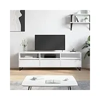 arkem meuble tv blanc 150x30x44,5 cm bois d'ingénierie,meuble télé haut,table television salon,meuble tv haut