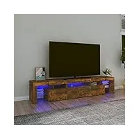 ikayaa meuble tv led banc tv meuble tv chambre table tv meuble de tele Éclairage led rgb avec couleur réglable armoire basse centre de divertissement meuble-chêne fumé-200 x 36.5 x 40 cm