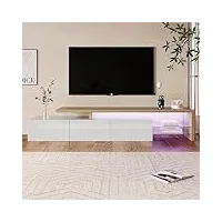 zboli meuble tv led ensemble deux pièces, banc tv 200 x 39 x 42 cm, Éclairage led rgb avec couleur réglable, capacité de charge 60 kg, convient pour salon ou chambre (blanc)