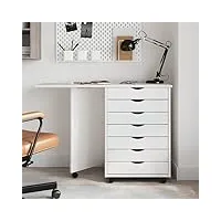 ikayaa caisson de bureau à roulettes avec tiroirs armoire roulante avec tiroirs et pliable bureau support pour imprimante meuble rangement bureau-blanc-105,5 x 39 x 74,5 cm