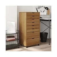 ikayaa caisson de bureau à roulettes avec tiroirs armoire roulante avec tiroirs support pour imprimante meuble rangement bureau-marron miel-53 x 39 x 103 cm