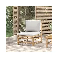 tidyard canapé central de jardin avec coussins gris clair bambou, ensemble de mobilier de jardin, canapé de jardin confort d'assise salon de jardin exterieur pour balcon terrasse