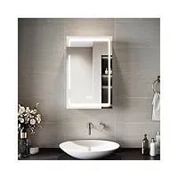 sirhona armoire miroir salle de bain avec miroir, armoire pharmacie miroir avec 3 couleurs de lumière réglables et anti-buée, armoire toilette miroir avec charnière aans fil, 38 x 60 x 14cm