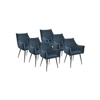 vente-unique - lot de 6 chaises avec accoudoirs en tissu et métal noir - bleu - odilona