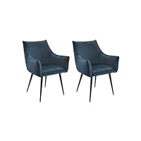 vente-unique - lot de 2 chaises avec accoudoirs en tissu et métal noir - bleu - odilona