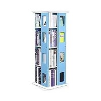 bibliothèque 4 niveaux sur pied, bibliothèque rotative à 360°, rangement créatif en hêtre pour enfants, pour chambre à coucher, bleu + blanc fanjiani