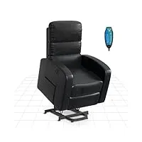 flexispot xl3 fauteuil releveur, fauteuil de relaxation Électrique, fonction massage et chauffage, avec port de chargement usb et cuir de haute qualité, noir