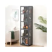 gvcstxp armoires de curiosités avec portes en verre, vitrine avec acrylique, armoire de rangement en bambou, cadre en bambou naturel, étanche à la poussière, facile à nettoyer 42-5th grey