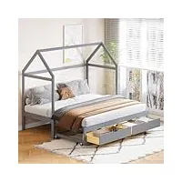 mqgpm lit extensible pour enfant - cabane d'arbre - 90/180 x 190 cm - avec sommier à lattes et 2 tiroirs - canapé-lit simple avec grand espace de rangement pour enfants et adolescents - en bois de pin