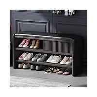 banc de rangement moderne pour chaussures, banc d'entrée en bois avec coussin en cuir, banc à chaussures rembourré, meuble à chaussures, meuble de couloir, meuble de rangement de chaussures, meubles -