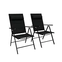 outsunny lot de 2 chaises pliantes chaises de jardin avec appui-tête, accoudoirs et structure en aluminium capacité de charge de 130 kg pour la terrasse 54x67x108 cm noir