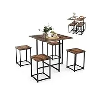 relax4life ensemble table et 4 chaises, table haute cuisine industrielle avec 4 tabourets encastrables, table à manger carré avec cadre en métal, pieds en croix, 80x80x77 cm (marron rustique)