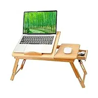 ohmg table portable pour ordinateur,table de lit pliable en bambou,plateau réglable pour ordinateur portable,avec pieds réglables et plateau inclinable,support d'ordinateur,canapé lit