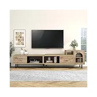 athrz meuble tv extensible, aspect bois, 4 compartiments, 2 tiroirs, porte en verre, longueur variable : 200 cm, 278 cm