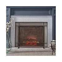 paravent de cheminée rectangulaire en métal noir avec finition dorée brossée, écran de cheminée plat, écran décoratif pour anniversaire de mariage