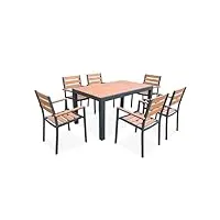 sweeek - set complet tables de jardin extensible papillon 150/195cm anthracite + 6 fauteuils empilables. bois d'eucalyptus et structure aluminium